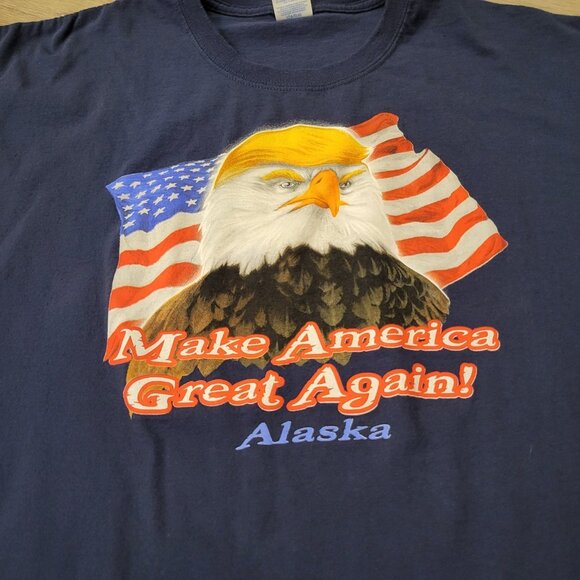 Mens Bald Eagle American Flag Make America Great Again Alaska Sz 4XL Shirt - Picture 1 of 4